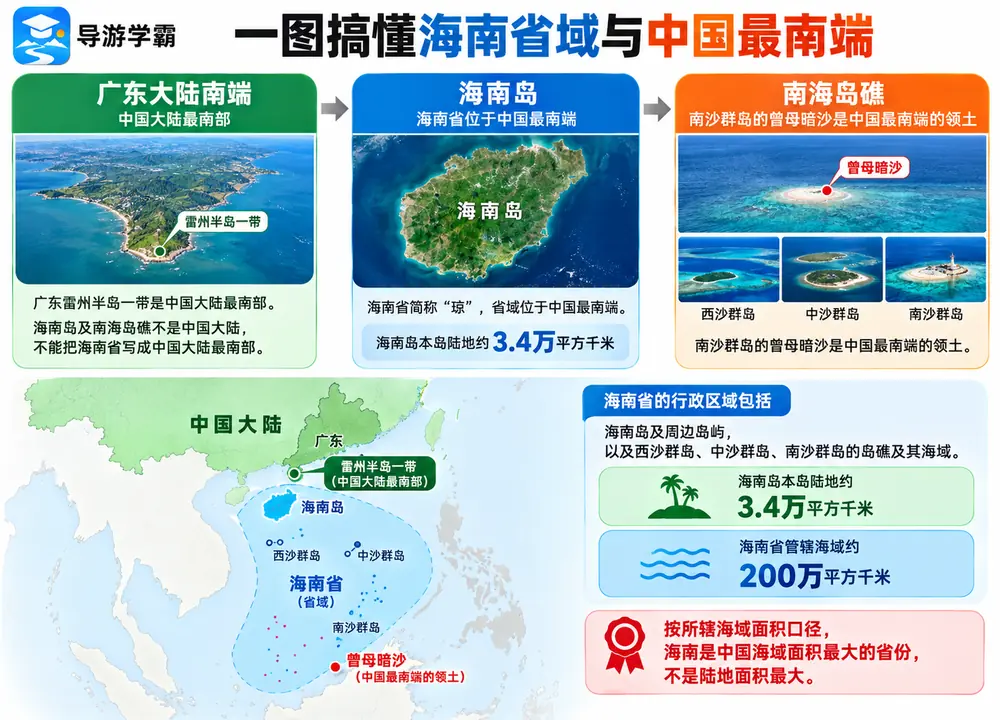 海南省域曾母暗沙与海域面积考点图（导游学霸·科四海南）