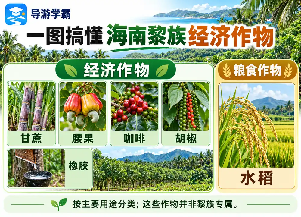 海南橡胶甘蔗咖啡胡椒经济作物考点图（导游学霸·科四海南）