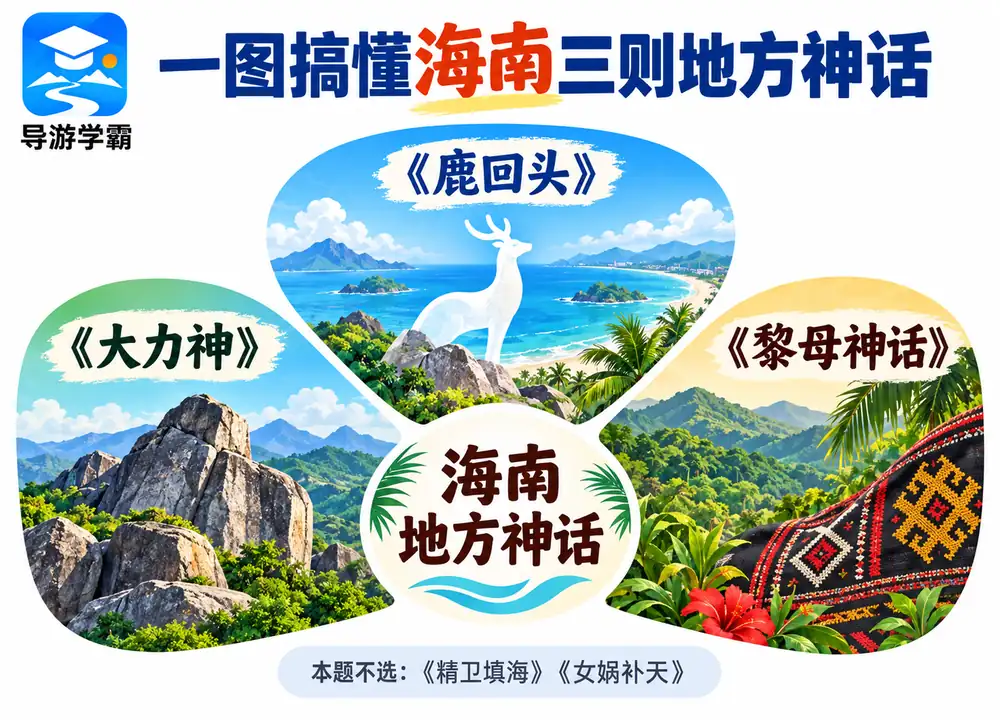 海南地方神话鹿回头大力神黎母考点图（导游学霸·科四海南）