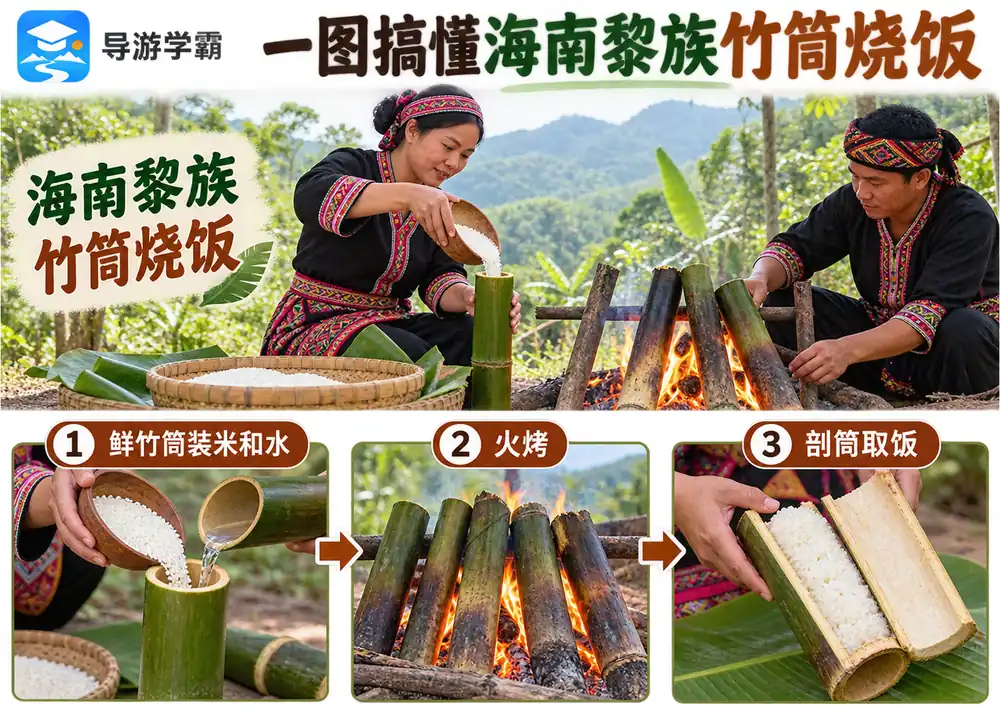 海南黎族竹筒烧饭传统制作风味考点图（导游学霸·科四海南）