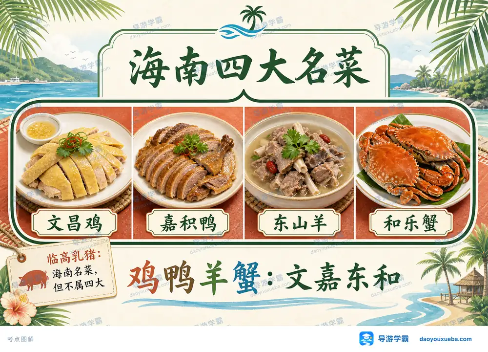 海南四大名菜鸡鸭羊蟹考点图（导游学霸·科四海南）