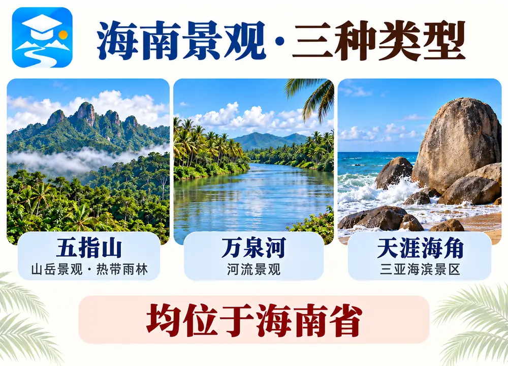 海南五指山万泉河与天涯海角考点图（导游学霸·科四海南）