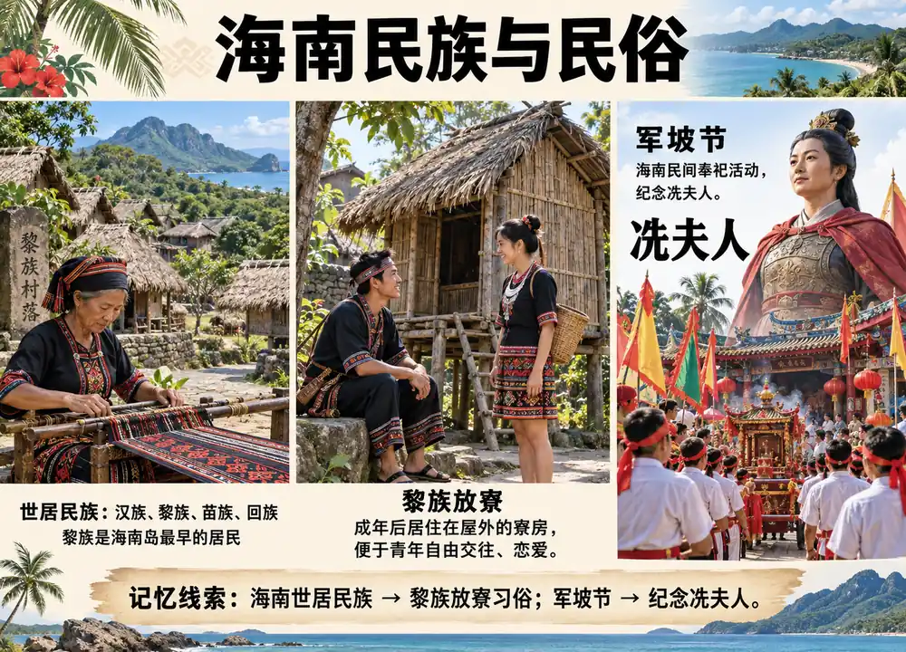 海南四大世居民族黎族放寮与军坡节考点图(导游学霸·科四海南)
