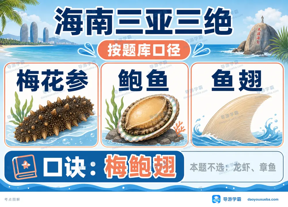 海南三亚三绝梅花参鲍鱼鱼翅考点图（导游学霸·科四海南）