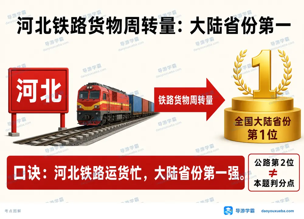 河北铁路货物周转量大陆第一考点图(导游学霸·科四河北)
