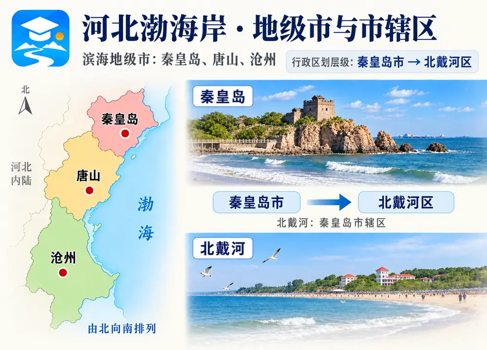 河北三大滨海地级市与北戴河区考点图（导游学霸·科四河北）