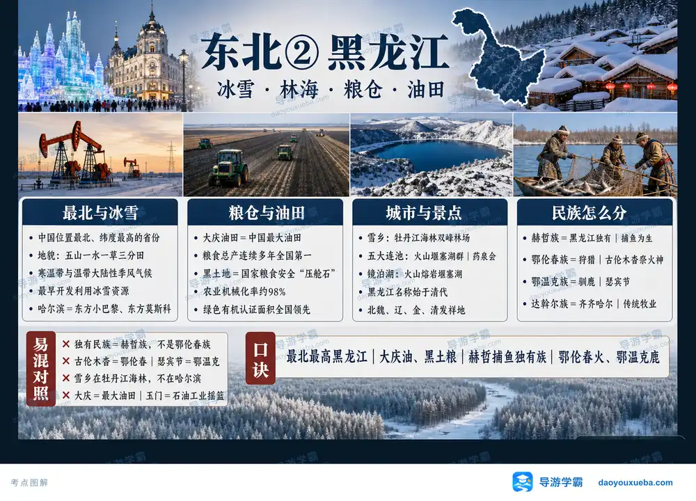 黑龙江冰雪粮仓油田与民族考点图（导游学霸·科四黑龙江）