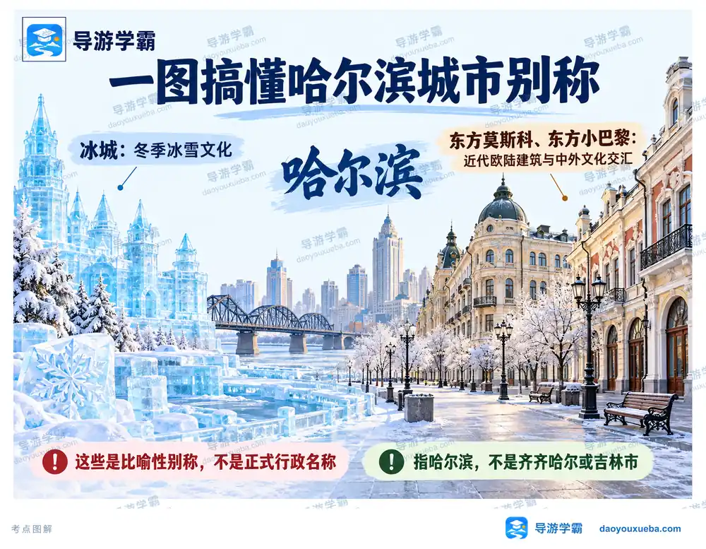 哈尔滨冰城东方莫斯科小巴黎考点图(导游学霸·科四黑龙江)
