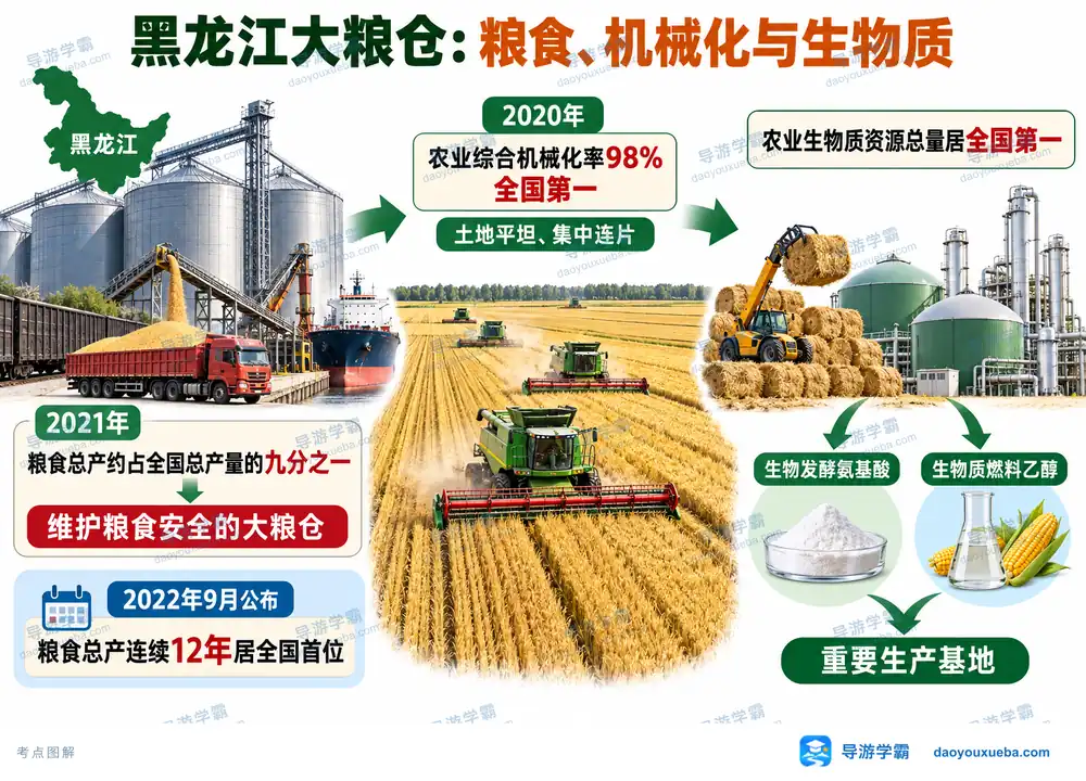 黑龙江大粮仓机械化与生物质考点图(导游学霸·科四黑龙江)