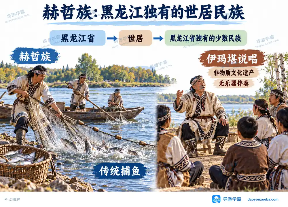 赫哲族黑龙江独有世居与伊玛堪考点图(导游学霸·科四黑龙江)