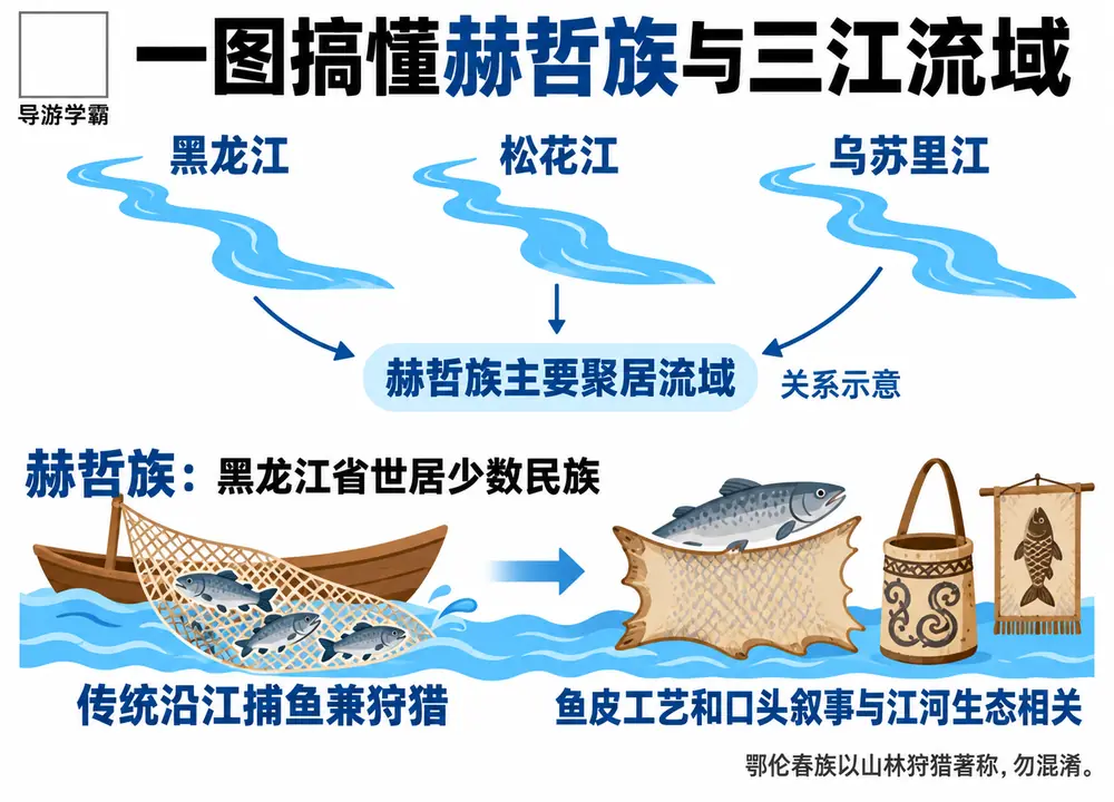 赫哲族黑龙江松花江乌苏里渔猎考点图(导游学霸·科四黑龙江)