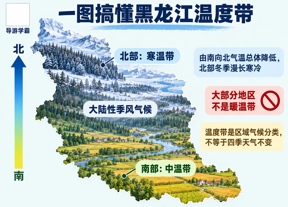 黑龙江寒温带中温带气候分布考点图（导游学霸·科四黑龙江）