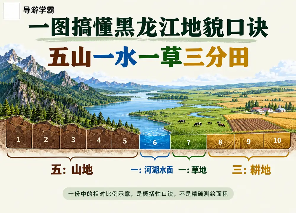黑龙江五山一水一草三分田口诀考点图(导游学霸·科四黑龙江)