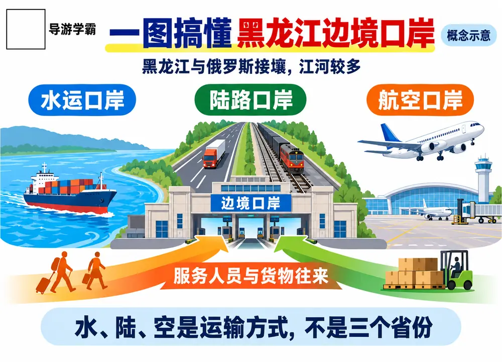 黑龙江边境口岸水路陆路航空交通考点图（导游学霸·科四黑龙江）