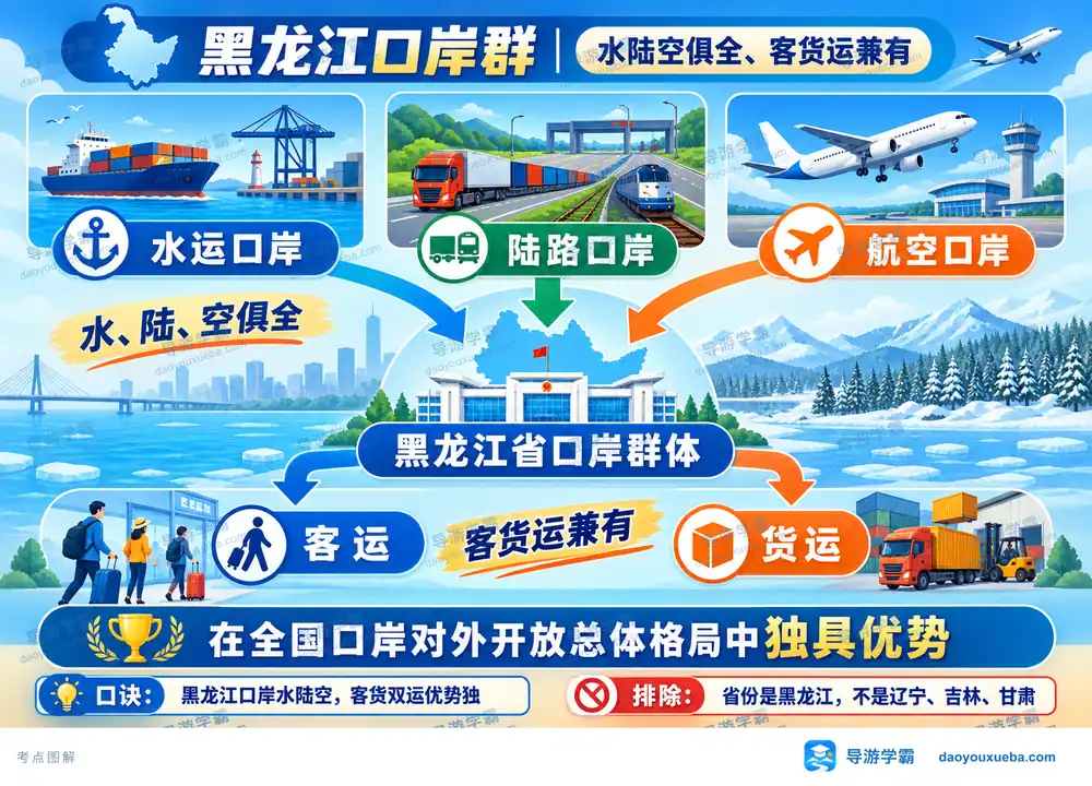 黑龙江口岸群水陆空客货兼有考点图（导游学霸·科四黑龙江）
