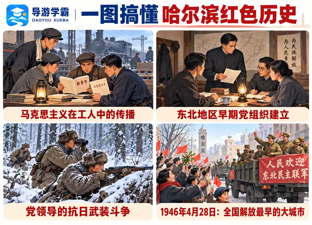 哈尔滨红色党史与全国最早解放考点图(导游学霸·科四黑龙江)