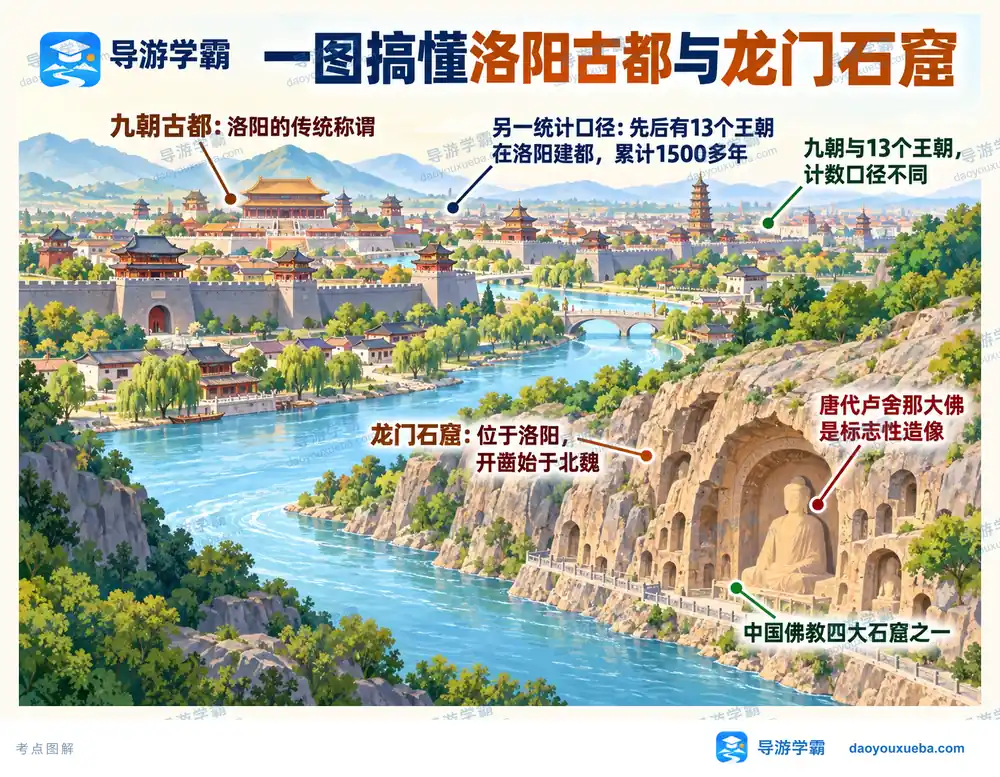 洛阳古都建都王朝与龙门石窟考点图(导游学霸·科四河南)