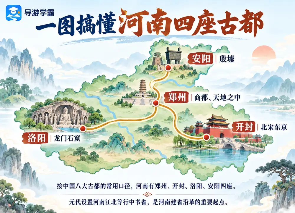 中国八大古都河南四座与元代行省考点图(导游学霸·科四河南)