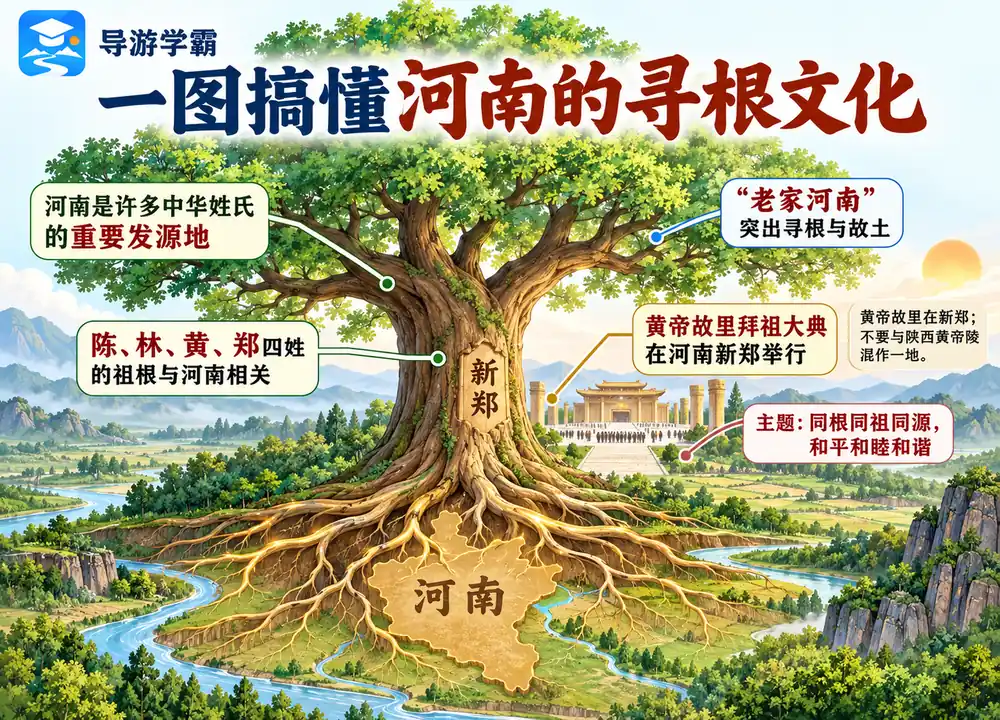 老家河南寻根文化与新郑黄帝拜祖考点图（导游学霸·科四河南）
