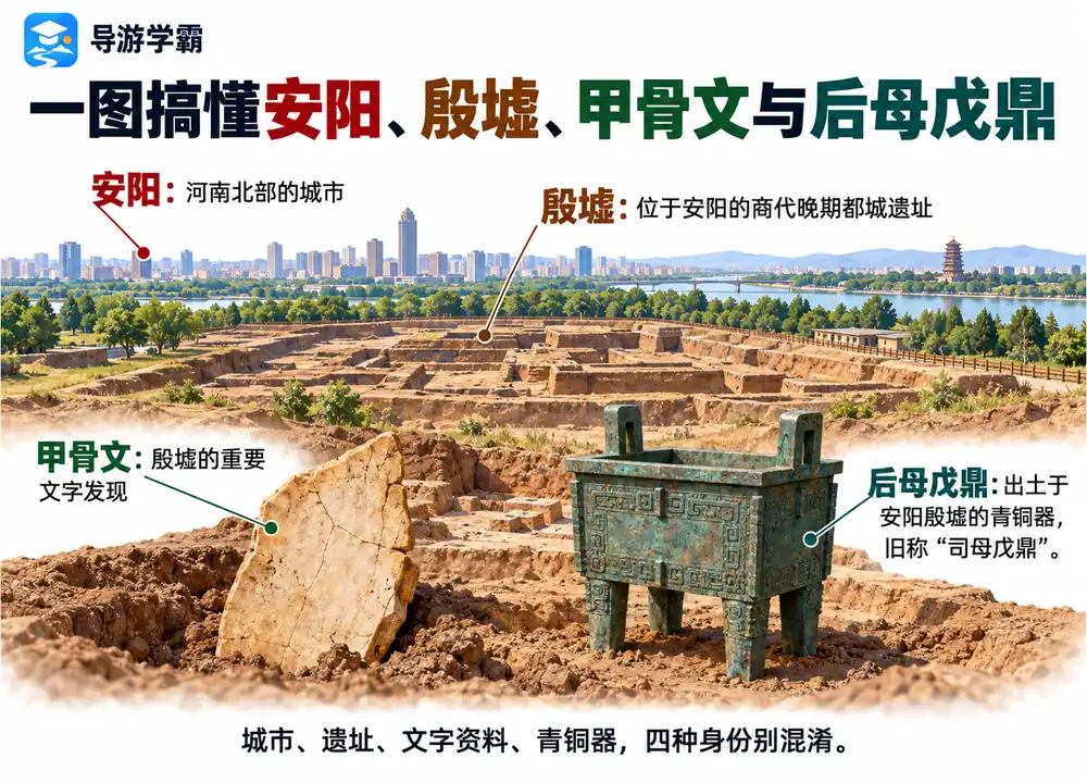 安阳殷墟甲骨文与后母戊鼎考点图（导游学霸·科四河南）