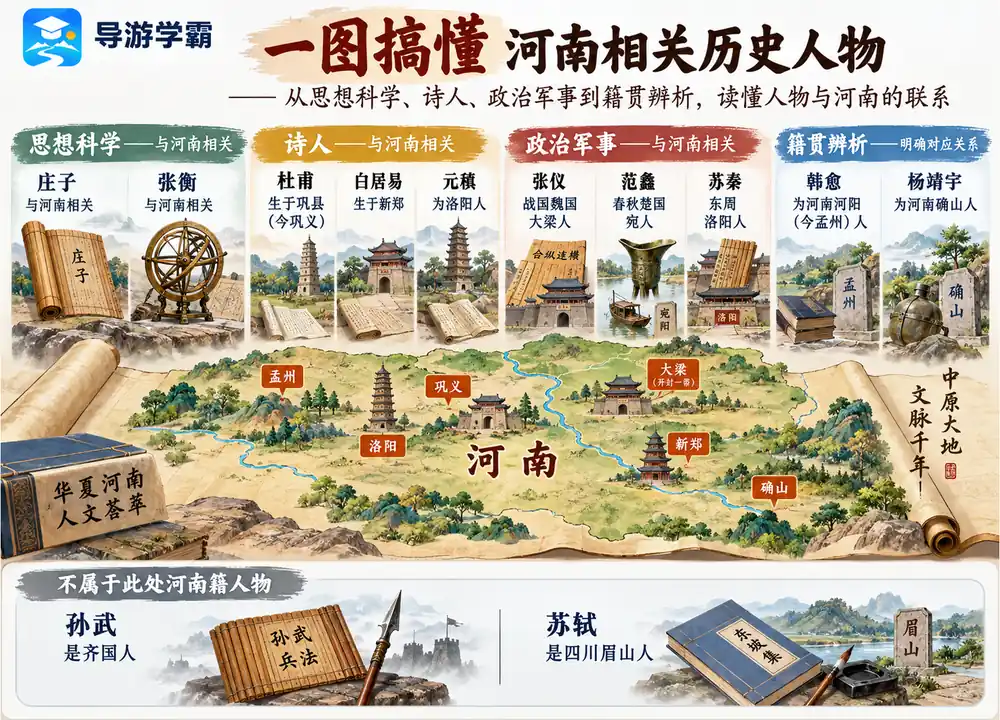 杜甫白居易韩愈河南人物籍贯考点图(导游学霸·科四河南)