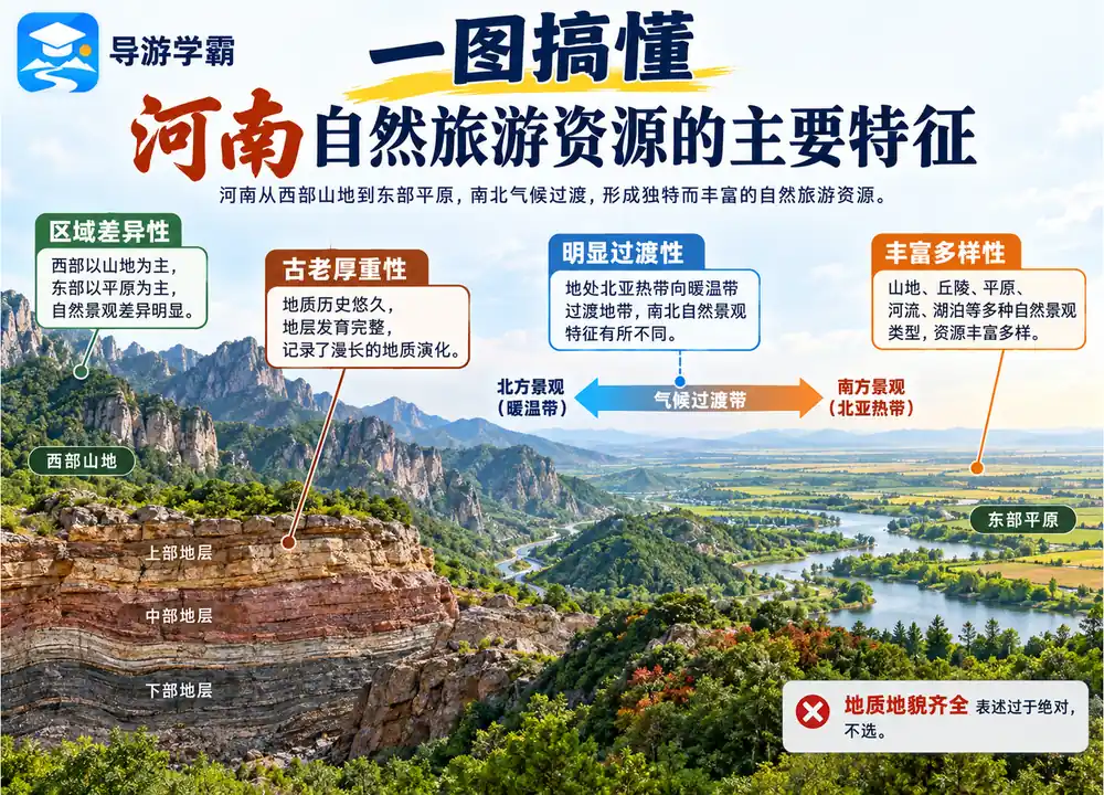 河南自然旅游资源四大特征考点图(导游学霸·科四河南)