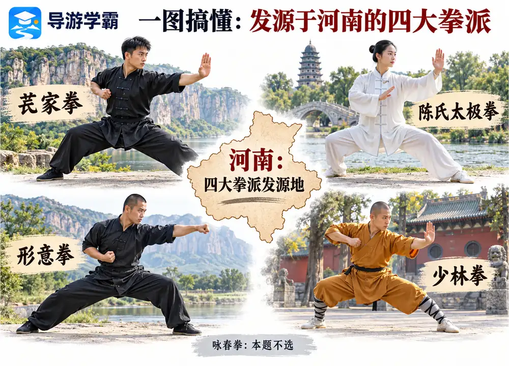 河南少林太极形意查拳四大拳派考点图(导游学霸·科四河南)