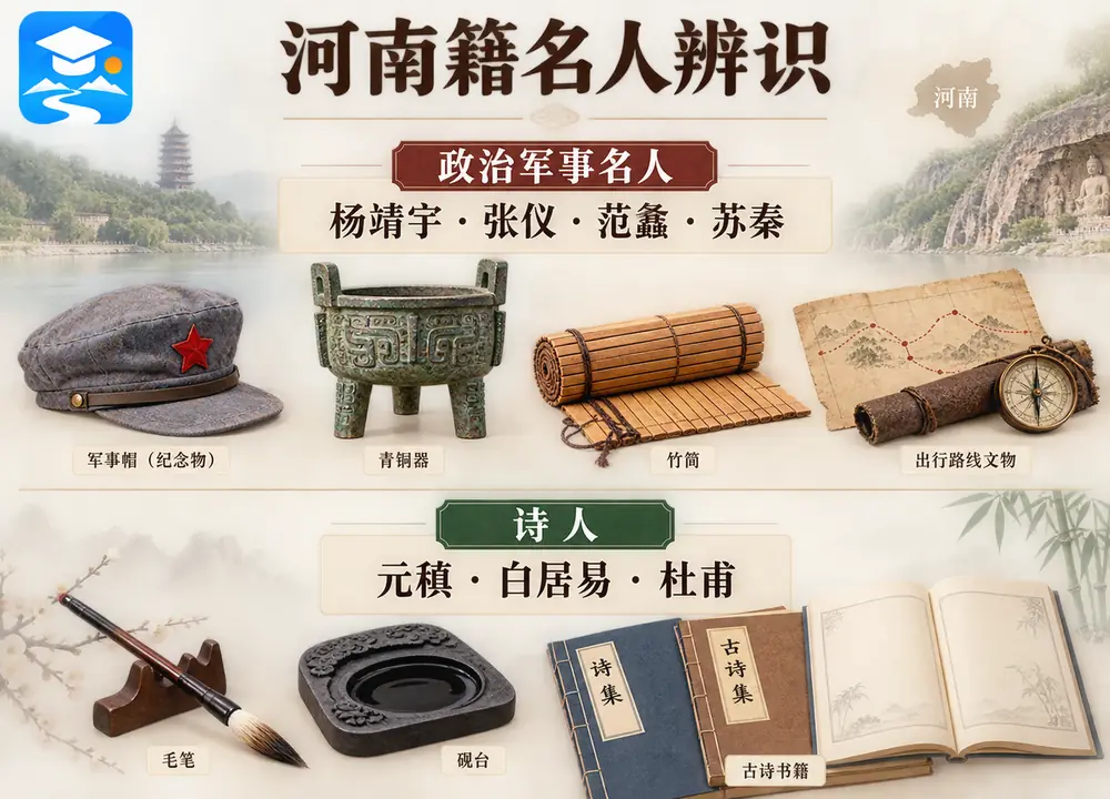 河南政治军事名人与唐代三大诗人考点图(导游学霸·科四河南)