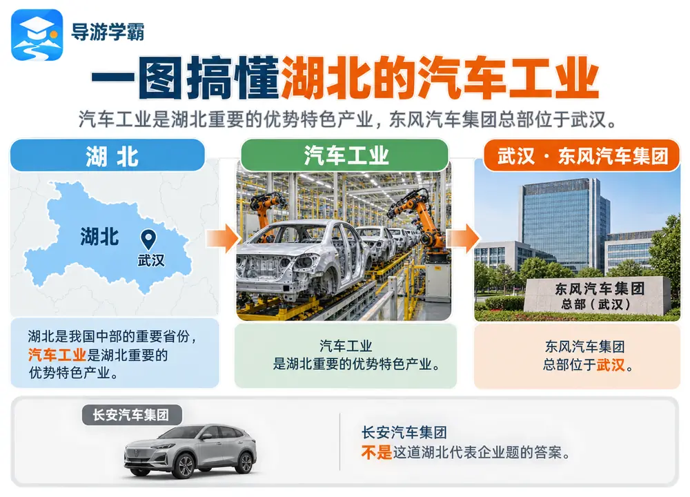 湖北汽车工业支柱与武汉东风集团考点图（导游学霸·科四湖北）
