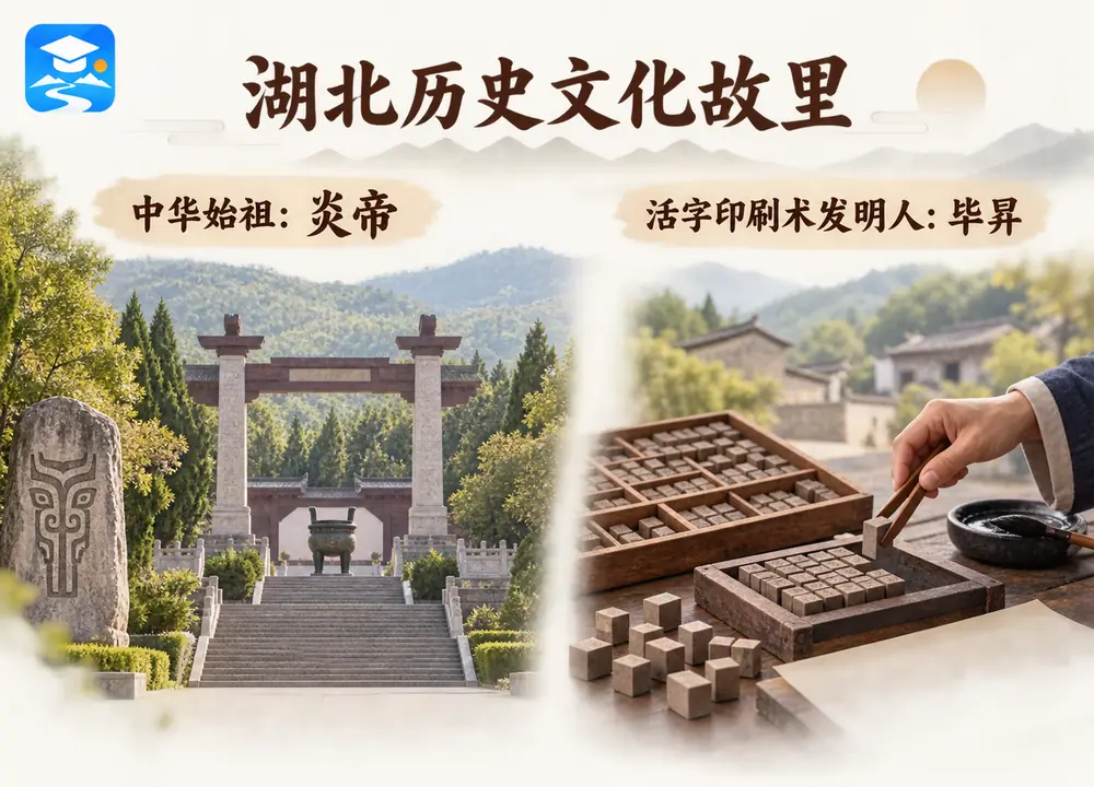 湖北历史文化故里随州炎帝英山毕昇考点图(导游学霸·科四湖北)