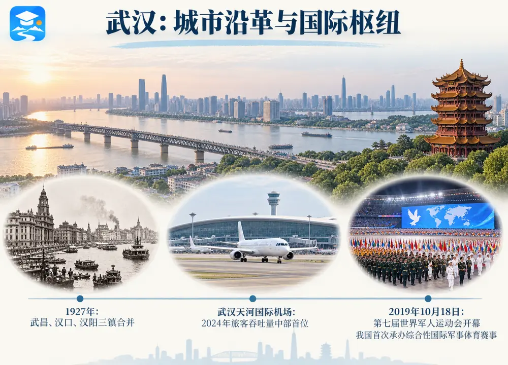 武汉城市沿革与国际枢纽地位考点图(导游学霸·科四湖北)