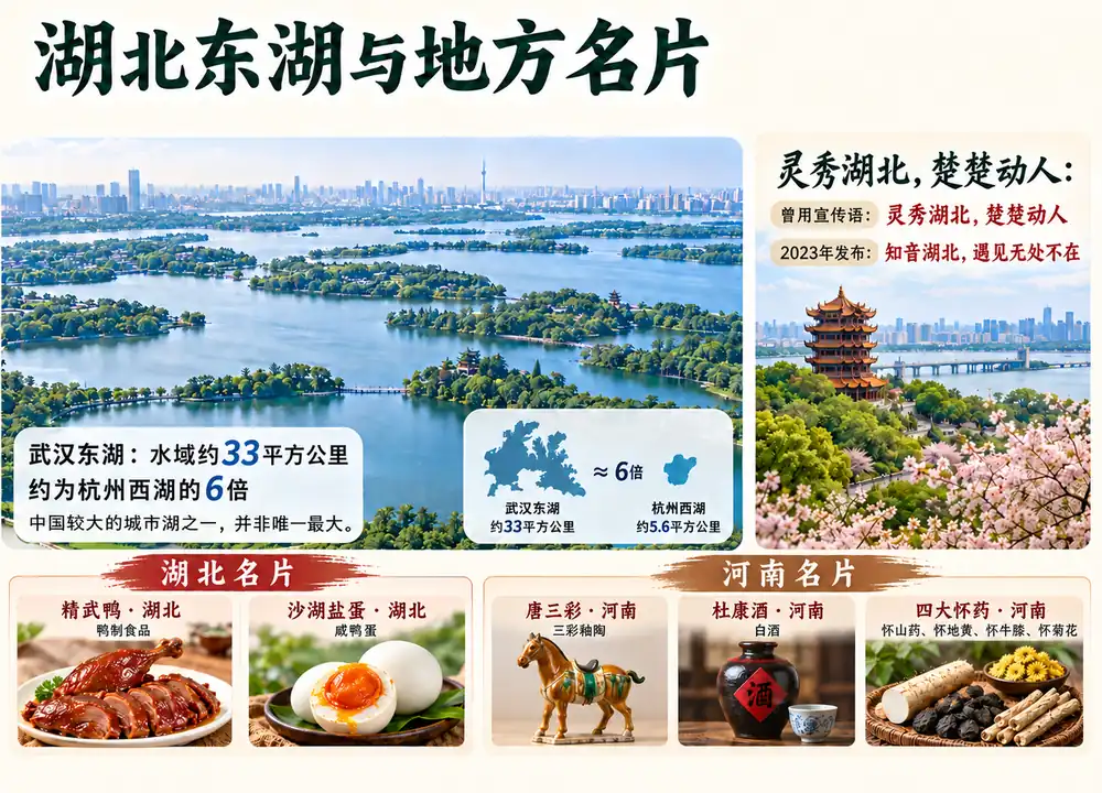 武汉东湖规模宣传语与豫鄂名片考点图（导游学霸·科四湖北）