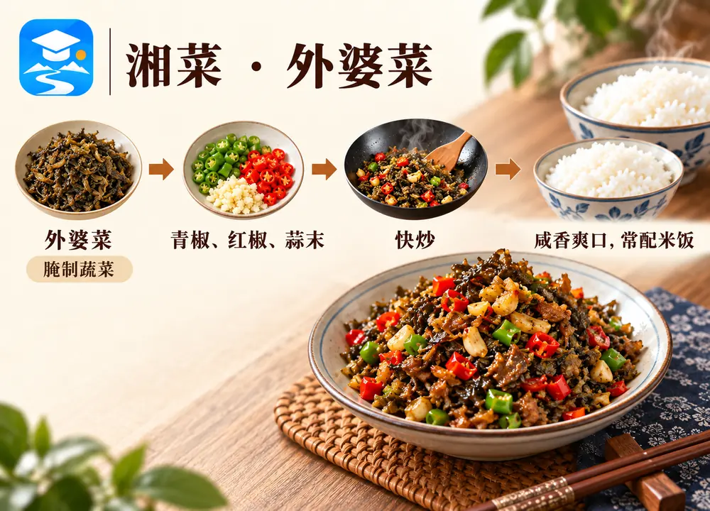 湘菜下饭菜外婆菜原料与大火快炒考点图（导游学霸·科四湖南）