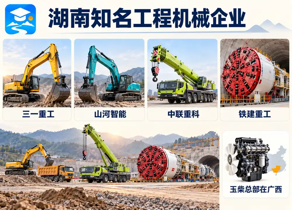 湖南四大工程机械企业与玉柴辨析考点图（导游学霸·科四湖南）