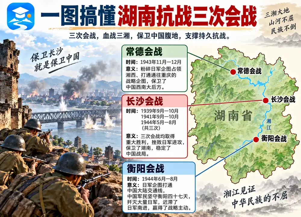 湖南抗战三次关键会战全解析考点图(导游学霸·科四湖南)