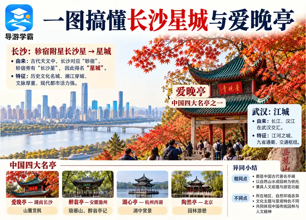 长沙星城由来与中国四大名亭考点图(导游学霸·科四湖南)