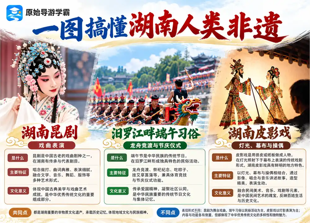 湖南三大人类非遗艺术形式考点图（导游学霸·科四湖南）