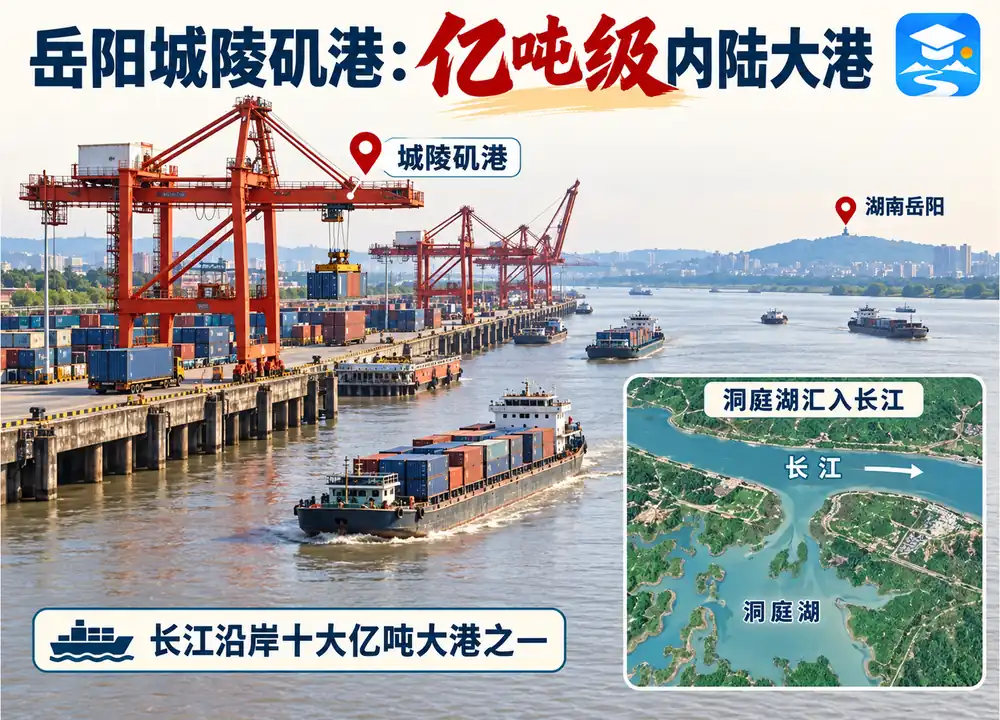 岳阳城陵矶港亿吨内陆大港考点图(导游学霸·科四湖南)