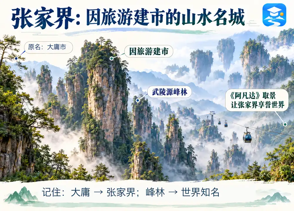 张家界大庸改名与阿凡达取景考点图（导游学霸·科四湖南）