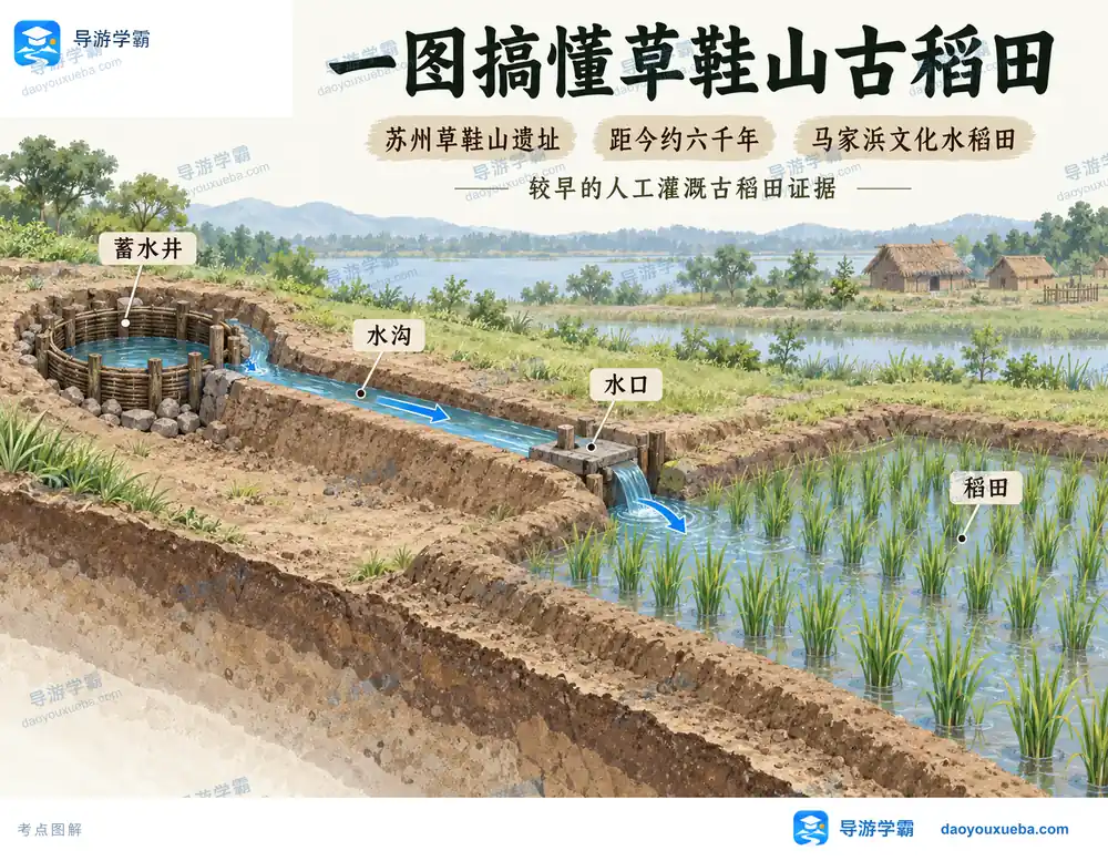 苏州草鞋山马家浜六千年古稻田考点图（导游学霸·科四江苏）