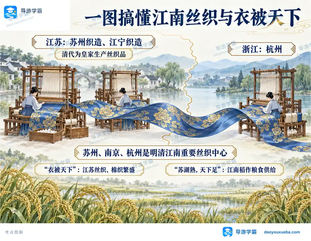 江南丝织中心与衣被天下苏湖熟考点图(导游学霸·科四江苏)