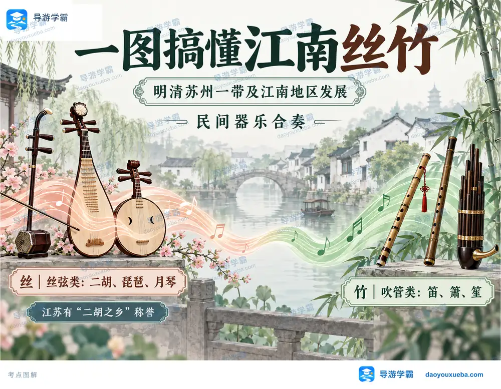 江南丝竹乐器分类与二胡之乡考点图(导游学霸·科四江苏)