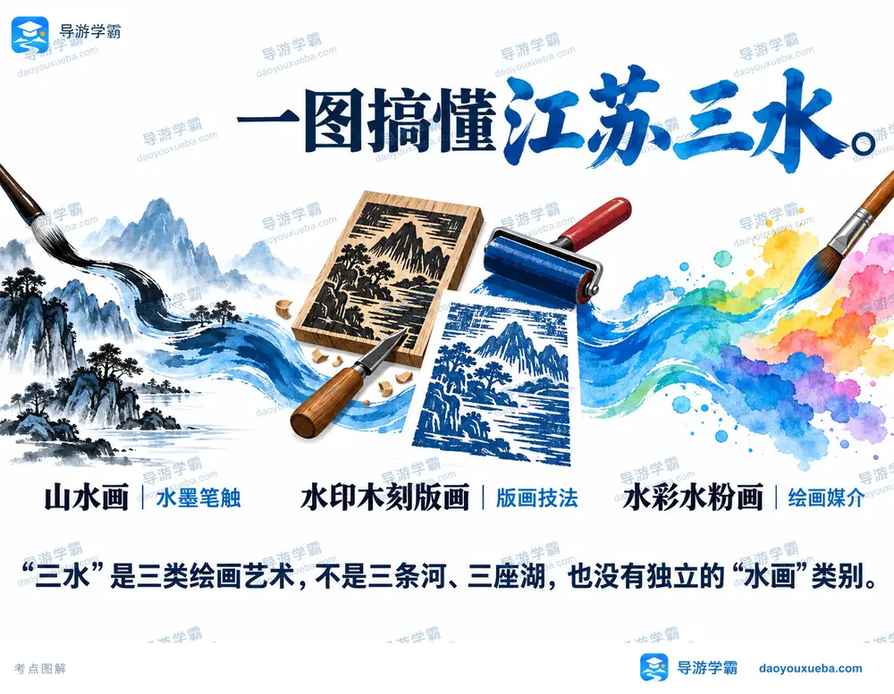 江苏绘画三水艺术门类考点图（导游学霸·科四江苏）