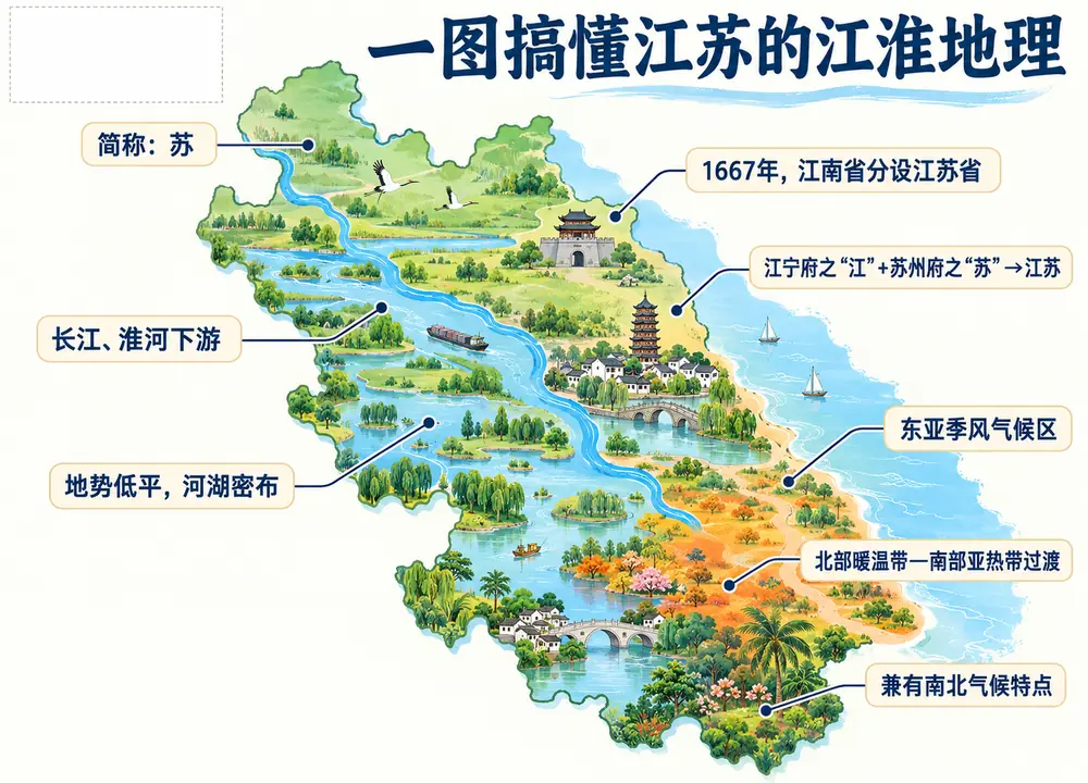 一图搞懂江苏省名与江淮地理考点图(导游学霸·科四江苏)