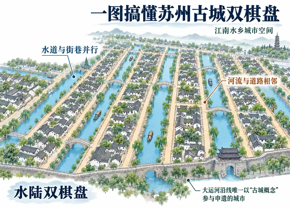 苏州古城水陆双棋盘考点图（导游学霸·科四江苏）