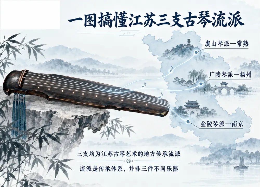 江苏三支古琴流派常考配对考点图（导游学霸·科四江苏）