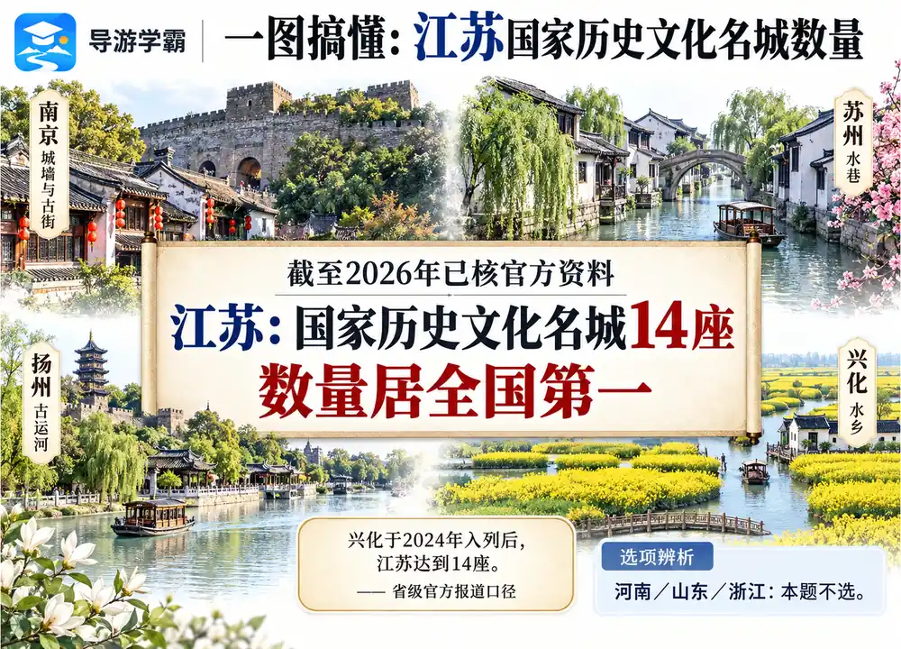江苏14座国家历史文化名城考点图（导游学霸·科四江苏）