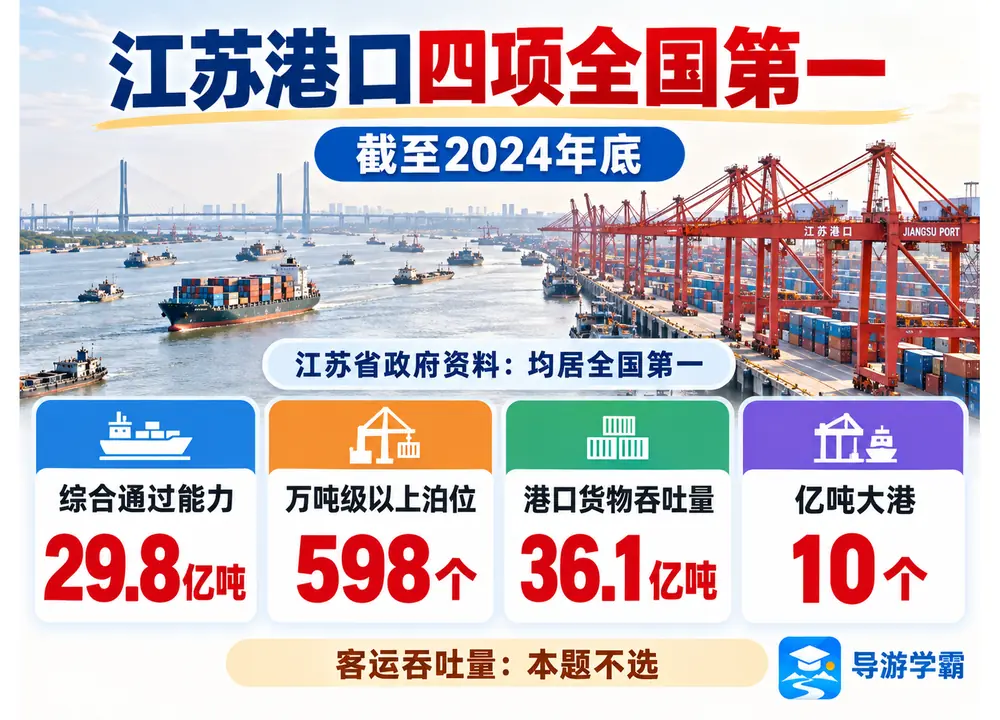 2024江苏港口四项全国第一考点图（导游学霸·科四江苏）
