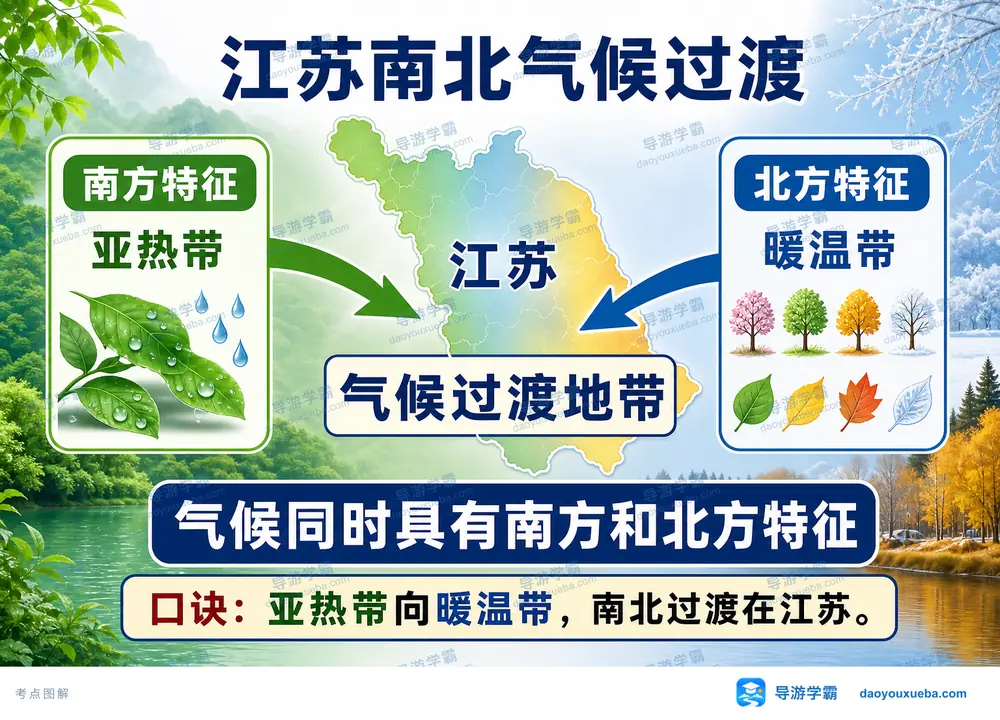 江苏南北气候过渡特征考点图（导游学霸·科四江苏）