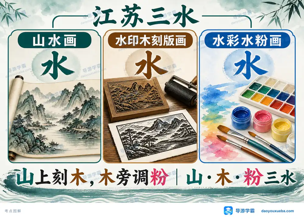 江苏绘画艺术三水流派考点图（导游学霸·科四江苏）